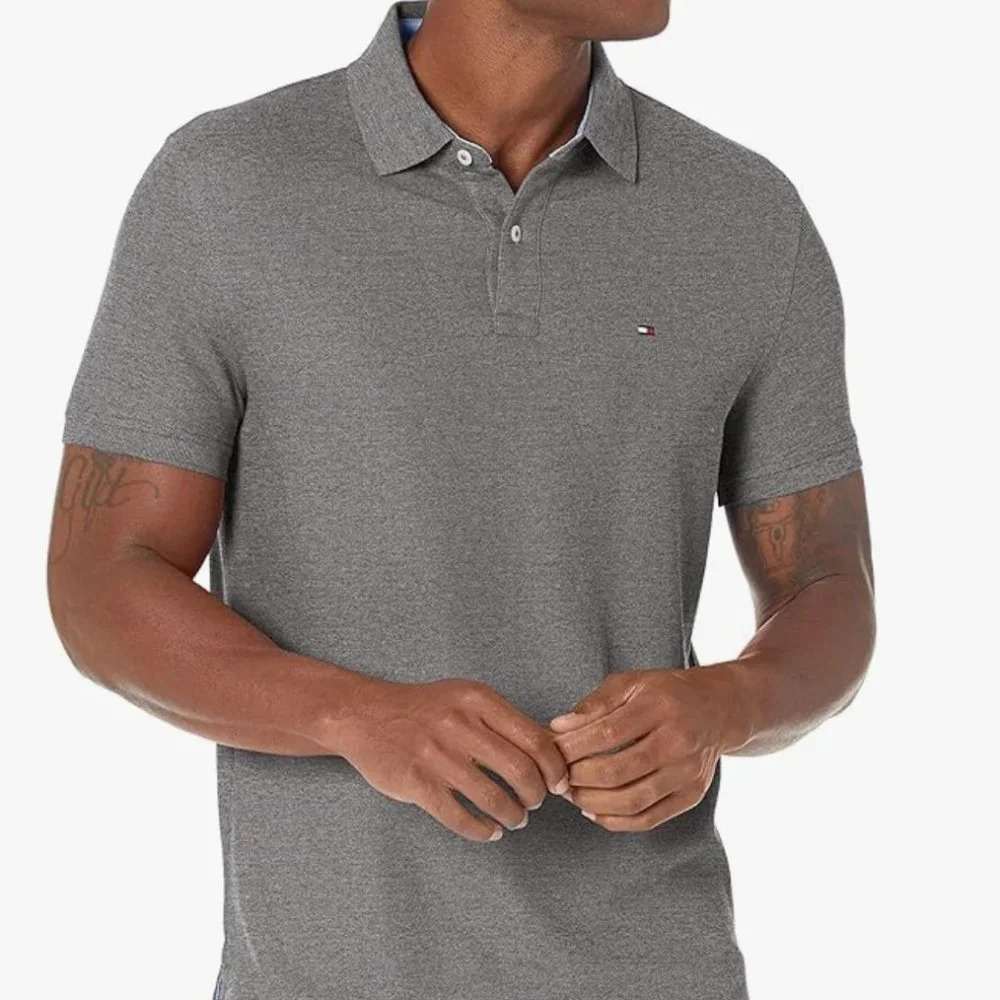 NWT Tommy Hilfiger Men's Short Sleeve Moisture Wicking Stretch Polo Shirt gray